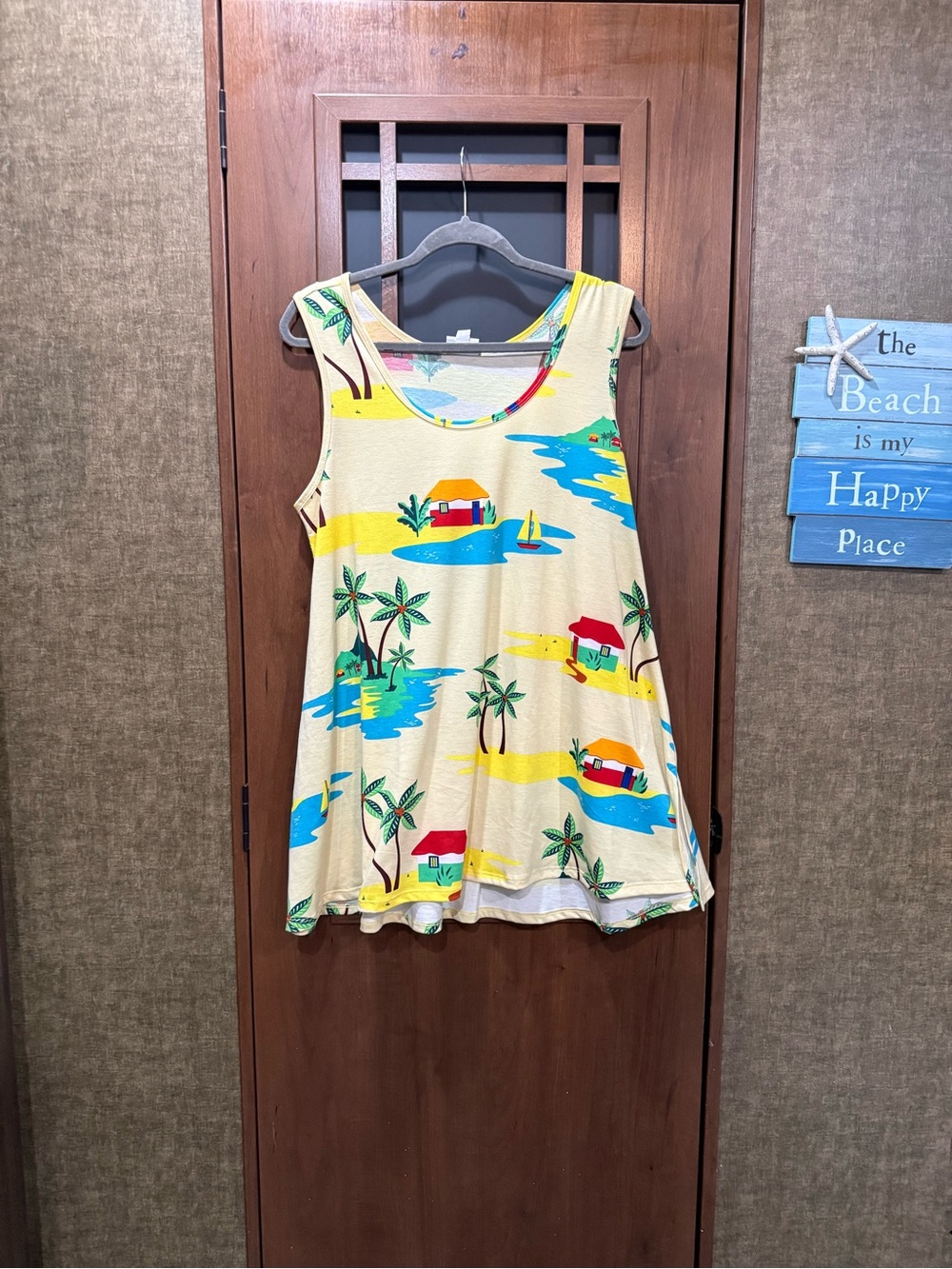 LuLaRoe Yellow Tropical Island Print Tank Top